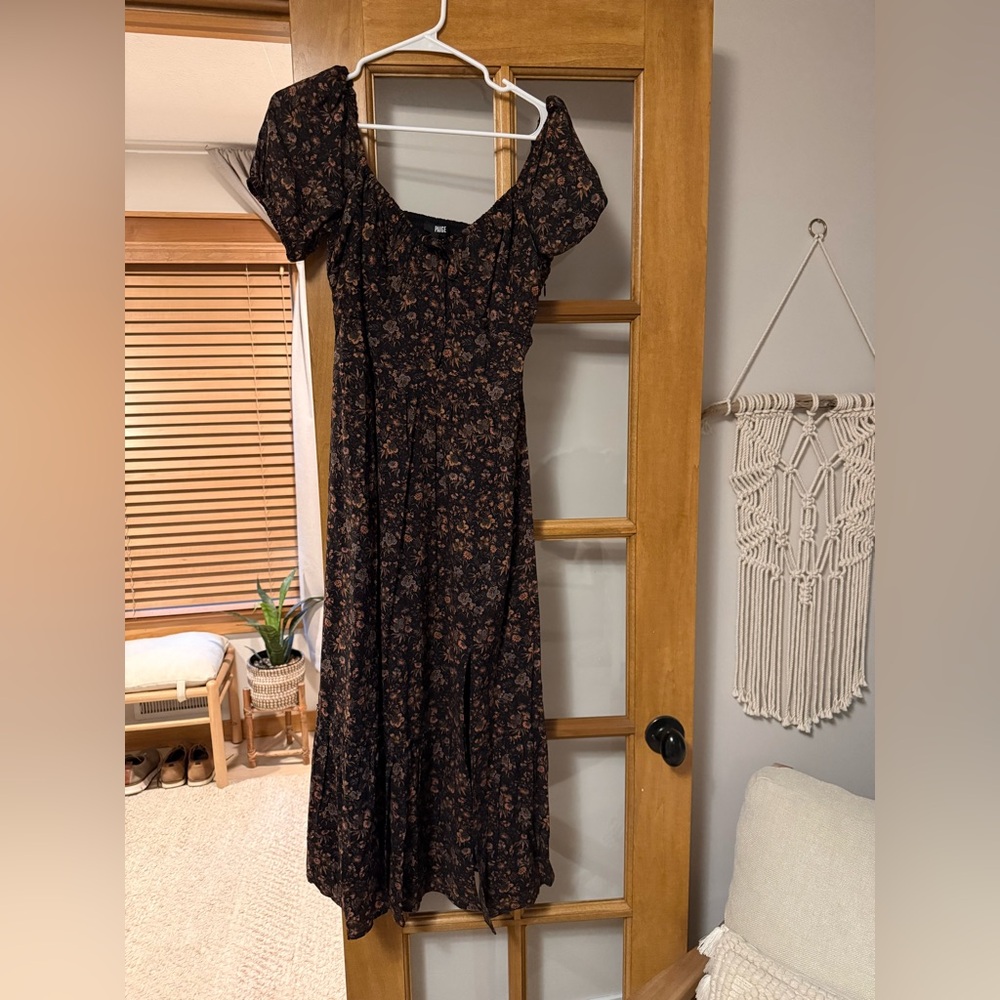 PAIGE Otienne Dress Black and Brown Floral Midi Dress NWT